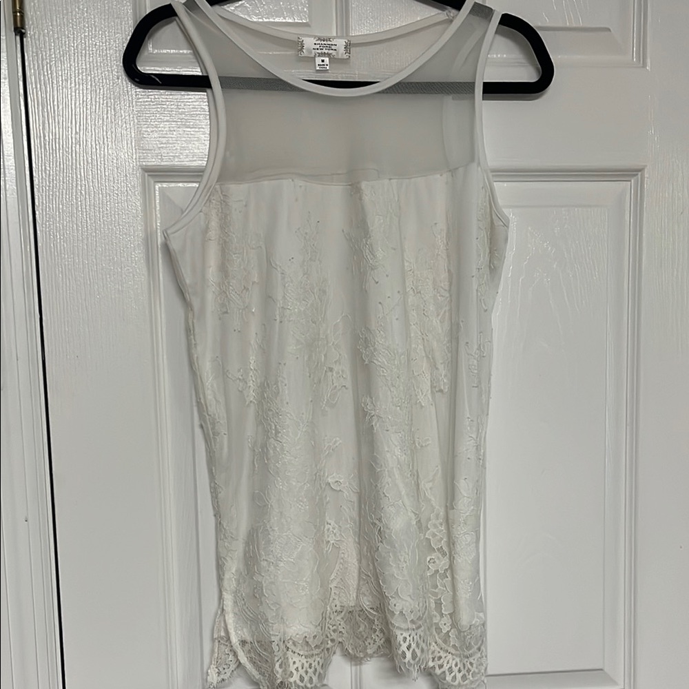 White Lace Detail Tank Top